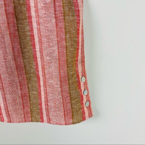Drew pink tan stripe linen coastal button lagenlook boho festival tank top small - Picture 3 of 8